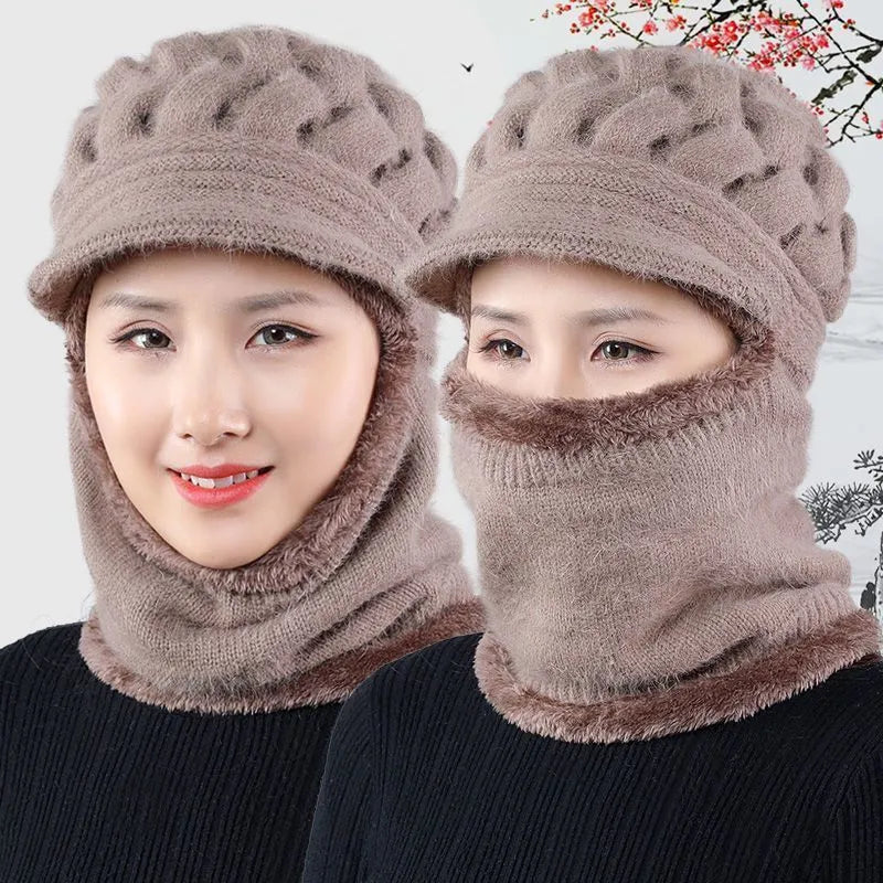 Set di cappelli invernali isolanti da donna - Maglia a trecce, lana