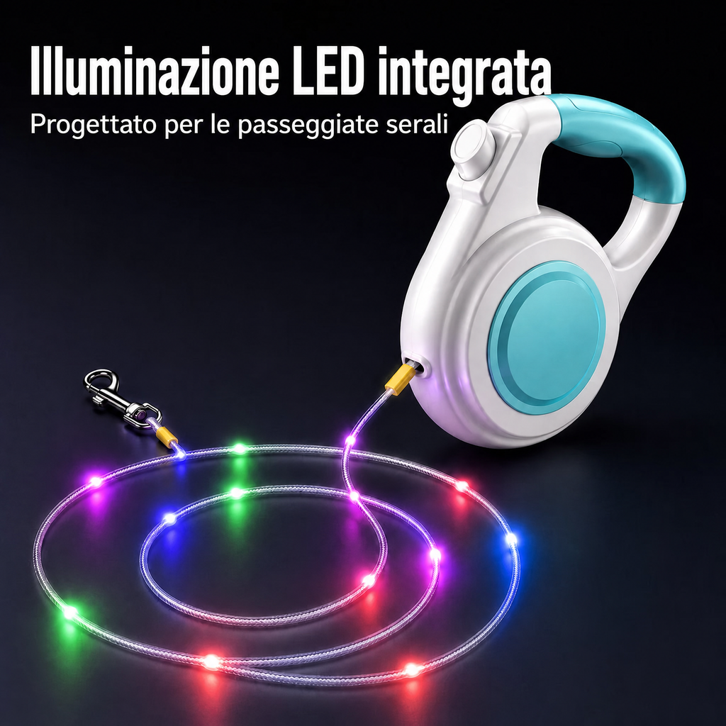 Guinzaglio Retrattile Luminosa Ricaricabile per Cani per Passeggiate Notturne - Aiuta i Cani di Piccola Taglia a Restare