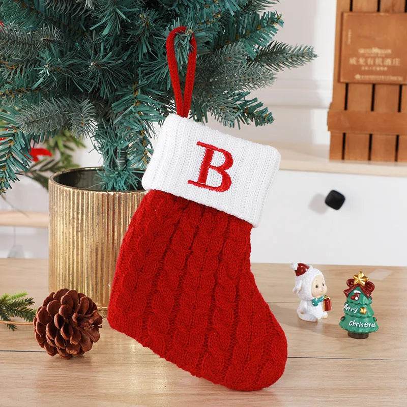 Calzini lavorati a maglia in lana con ciondolo albero creativo decorativo con lettere carine calze di Natale