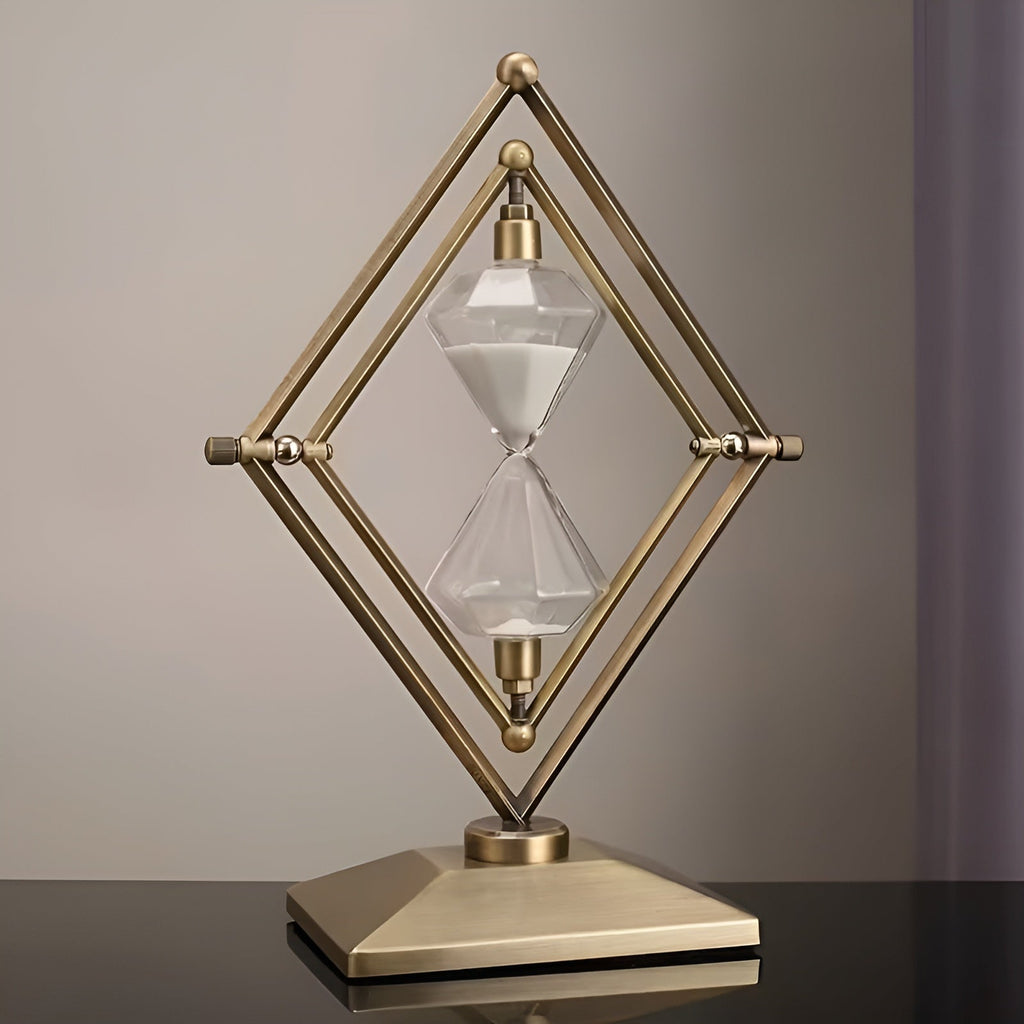 Clessidra con struttura geometrica in metallo – Timer da meditazione con sabbia bianca