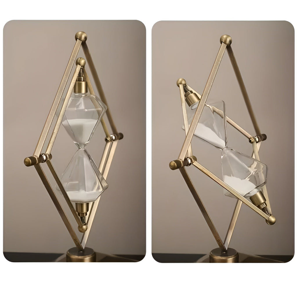 Clessidra con struttura geometrica in metallo – Timer da meditazione con sabbia bianca
