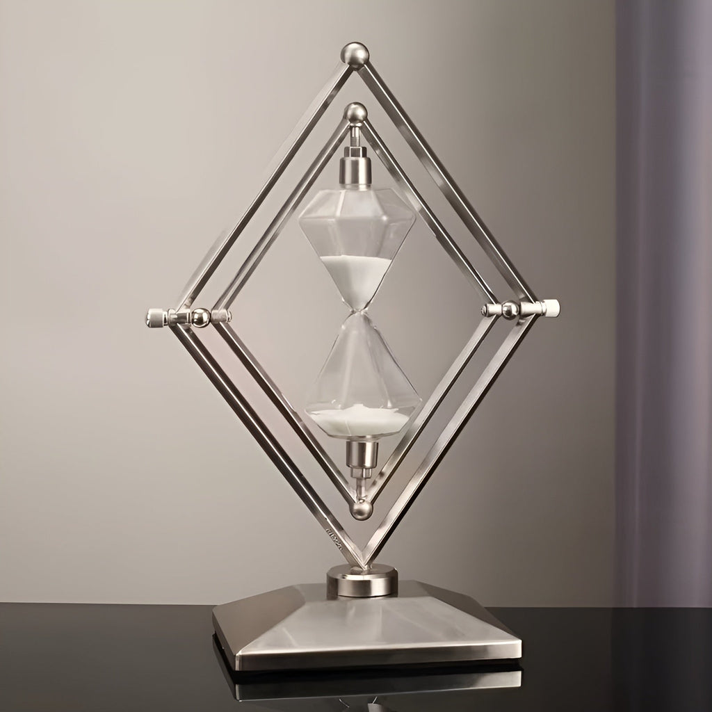 Clessidra con struttura geometrica in metallo – Timer da meditazione con sabbia bianca