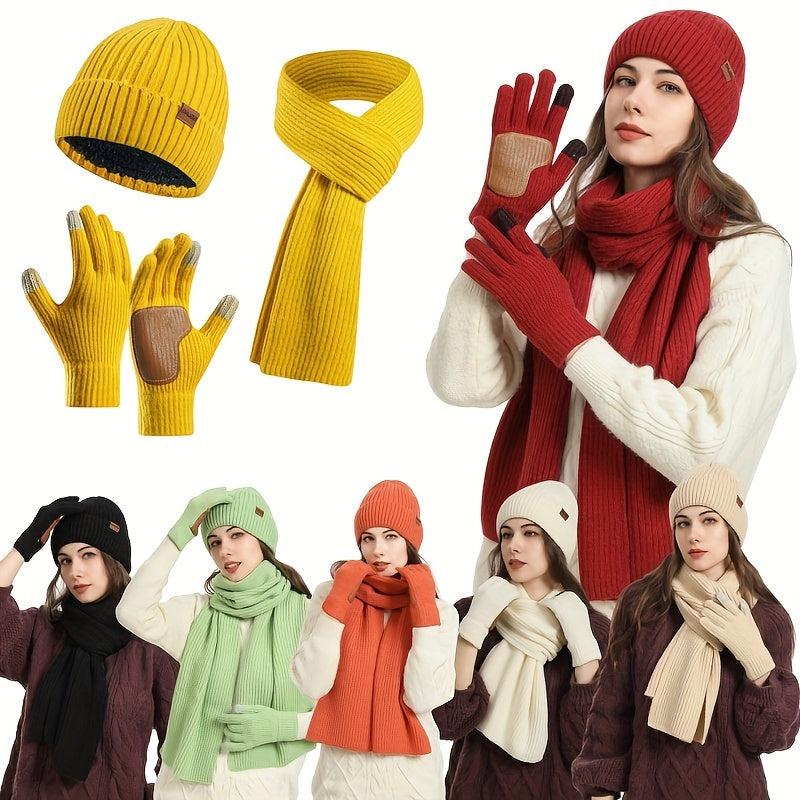 Set invernale gioioso: cappello, sciarpa e guanti per coppie