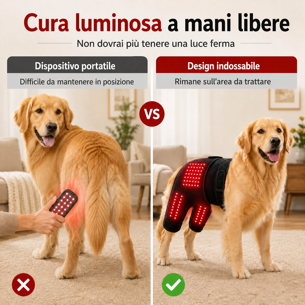 Manica indossabile per fototerapia a luce rossa per cani, utilizzata per la cura a domicilio della parte bassa della sch