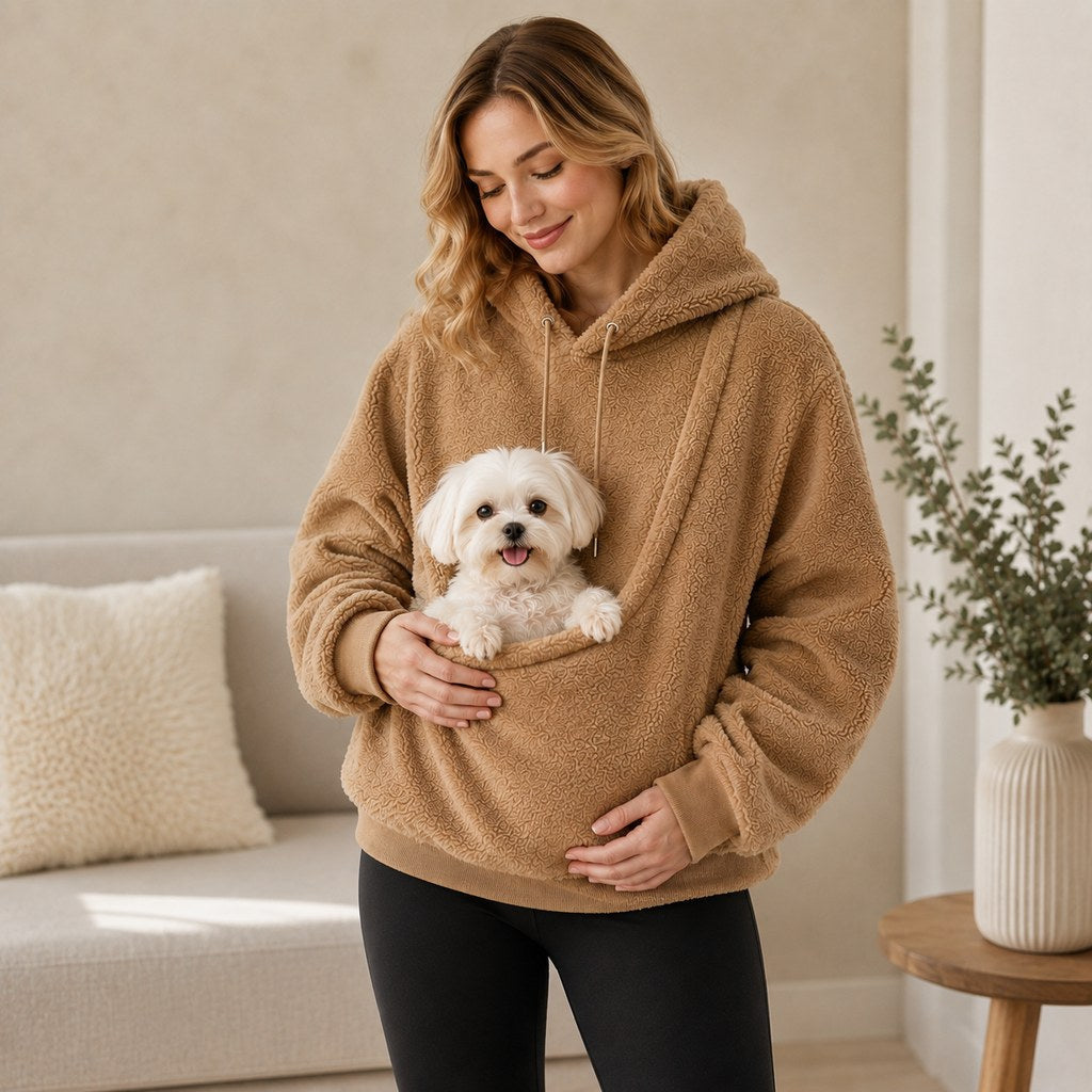 Felpa Pet Carrier Sherpa con Cappuccio per Cani e Gatti di Piccola Taglia – Morbida Felpa con Tasca Frontale per Passegg