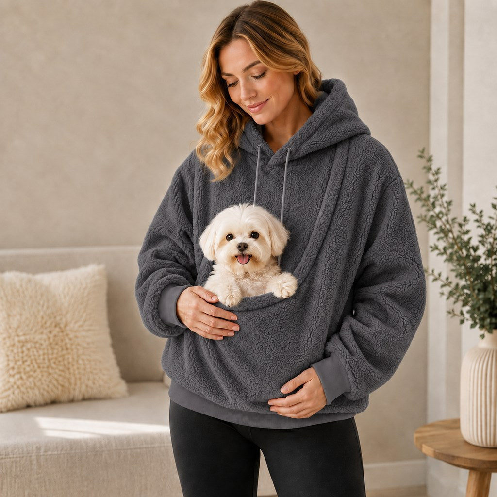 Felpa Pet Carrier Sherpa con Cappuccio per Cani e Gatti di Piccola Taglia – Morbida Felpa con Tasca Frontale per Passegg