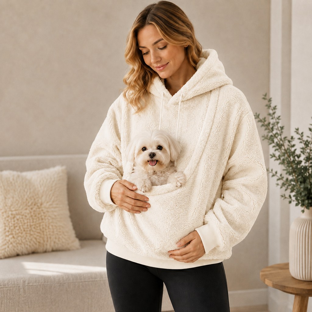 Felpa Pet Carrier Sherpa con Cappuccio per Cani e Gatti di Piccola Taglia – Morbida Felpa con Tasca Frontale per Passegg