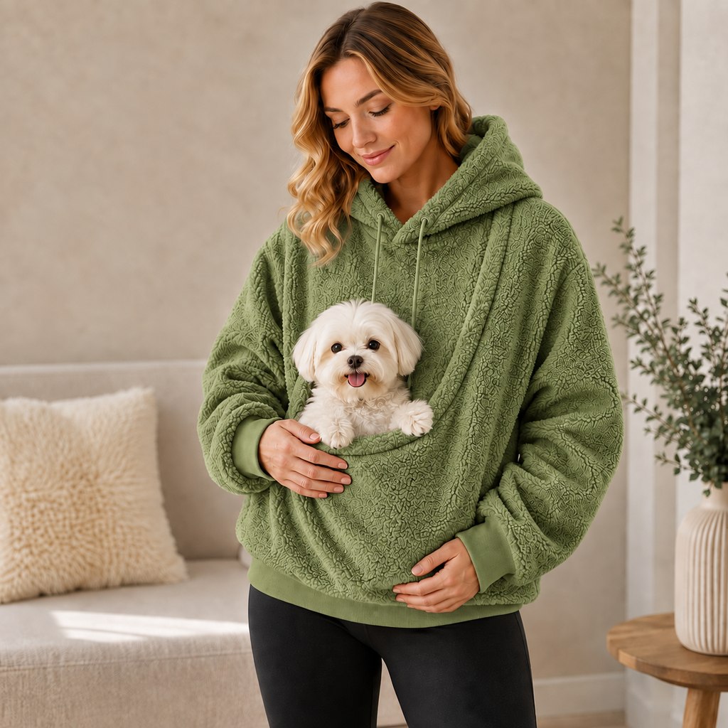 Felpa Pet Carrier Sherpa con Cappuccio per Cani e Gatti di Piccola Taglia – Morbida Felpa con Tasca Frontale per Passegg