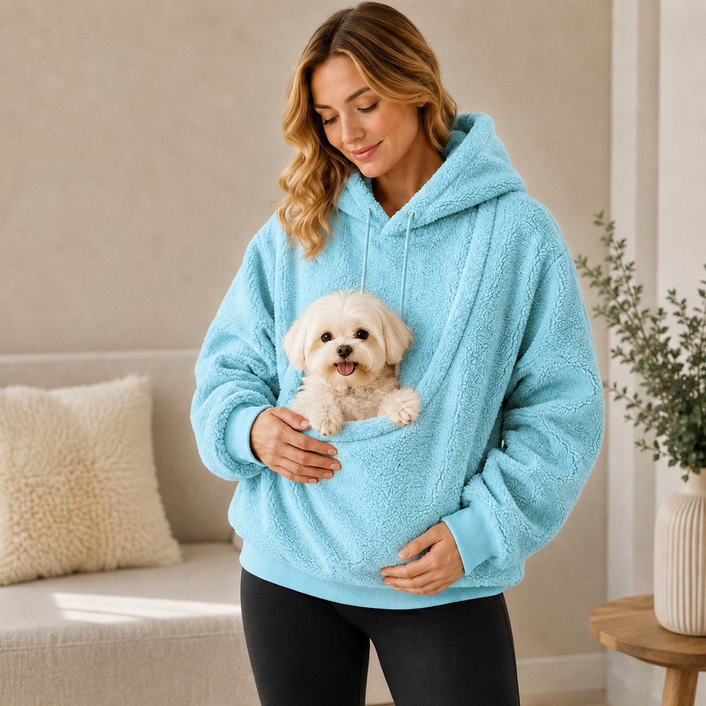 Felpa Pet Carrier Sherpa con Cappuccio per Cani e Gatti di Piccola Taglia – Morbida Felpa con Tasca Frontale per Passegg