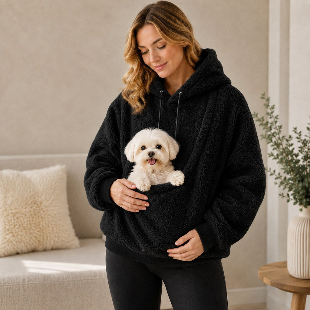 Felpa Pet Carrier Sherpa con Cappuccio per Cani e Gatti di Piccola Taglia – Morbida Felpa con Tasca Frontale per Passegg