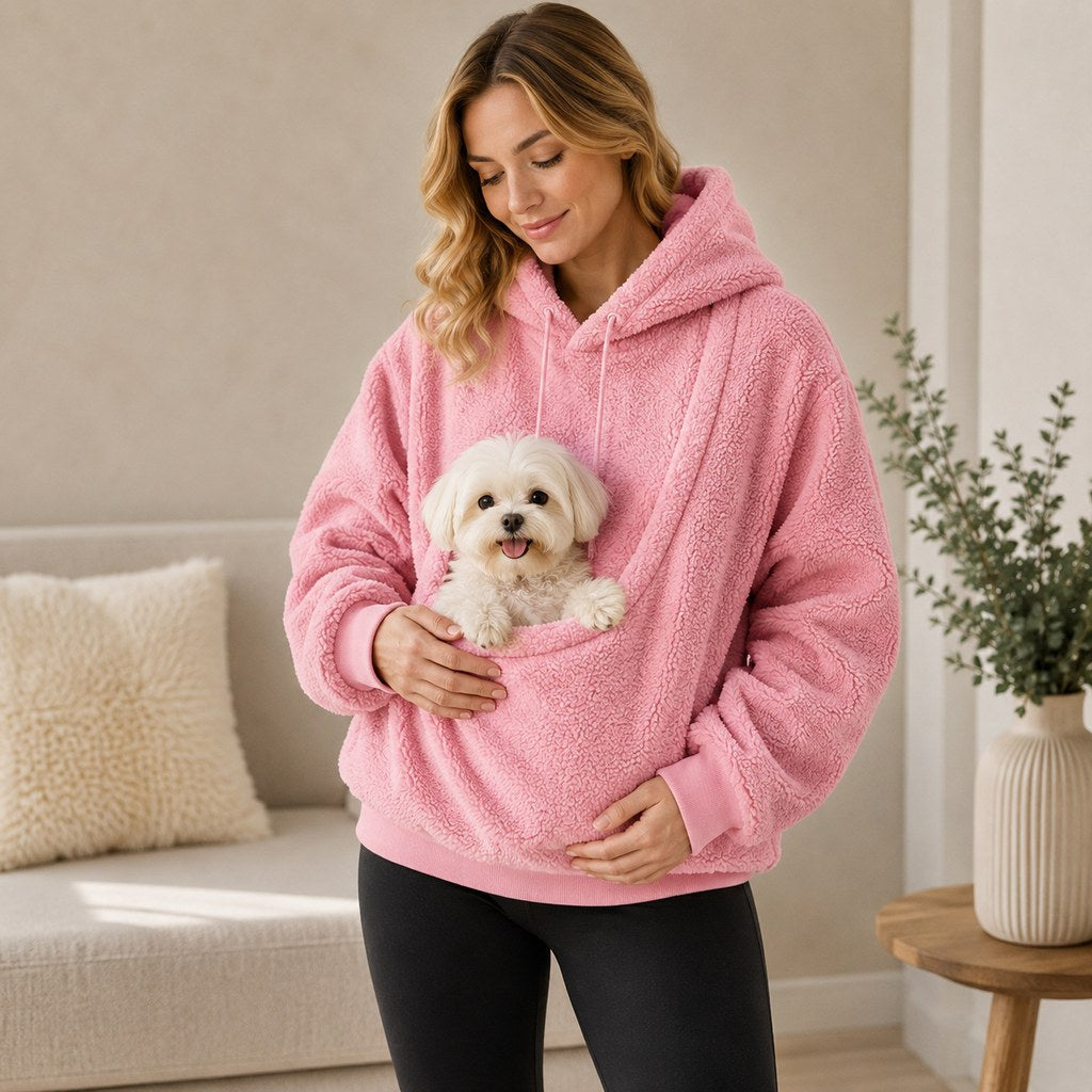 Felpa Pet Carrier Sherpa con Cappuccio per Cani e Gatti di Piccola Taglia – Morbida Felpa con Tasca Frontale per Passegg
