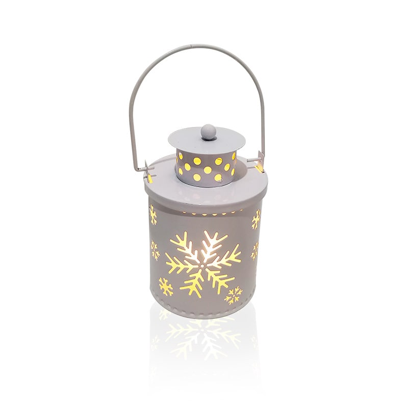 Lanterna natalizia festosa con luce LED e parete esterna dal design con ritaglio in metallo