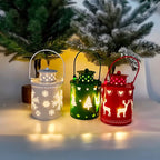 Lanterna natalizia festosa con luce LED e parete esterna dal design con ritaglio in metallo