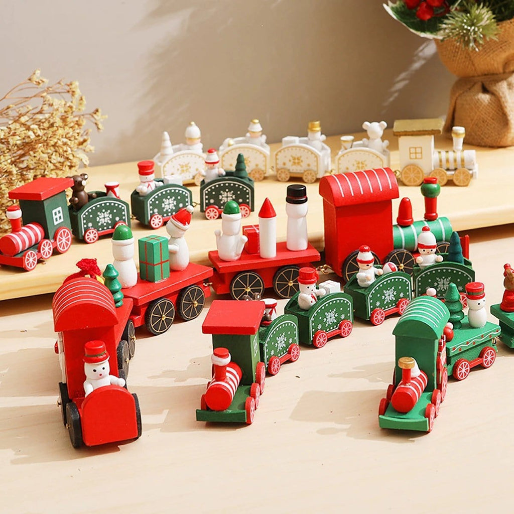 Set di ornamenti per la decorazione del treno di Natale in legno