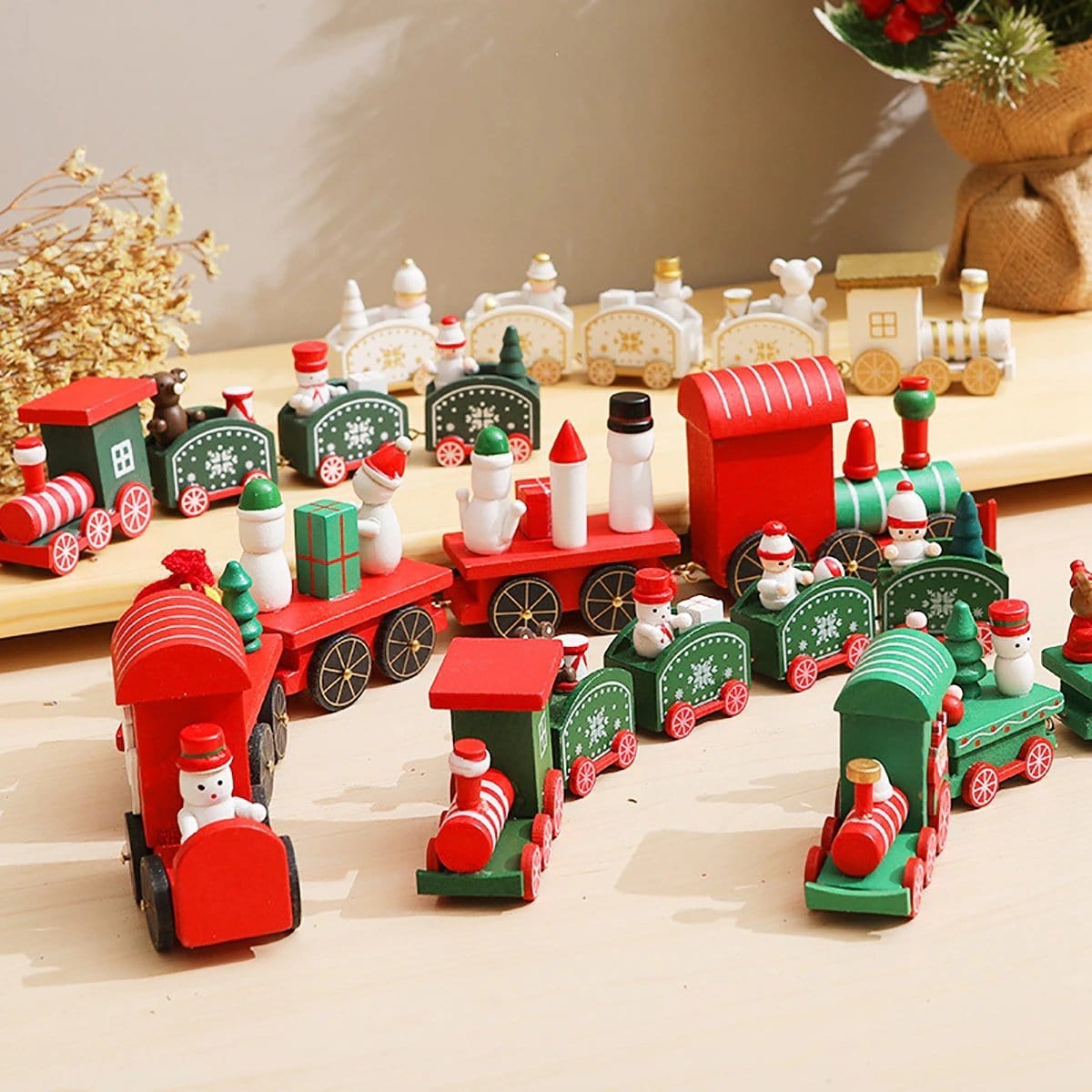 Set di ornamenti per la decorazione del treno di Natale in legno