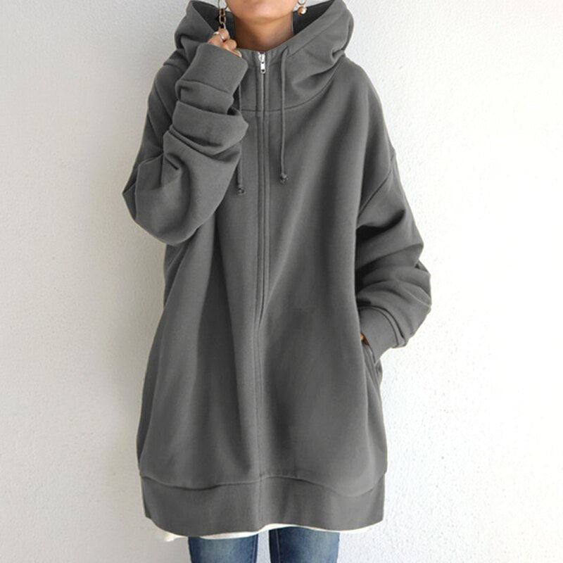 Calda felpa con cappuccio lunga da donna - Stratificazione in pile oversize