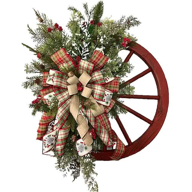 Ghirlanda di Natale decorativa invernale vintage in legno per porta d'ingresso