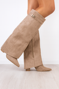 Eleganti stivali alti da donna in pelle o camoscio, tacco 8,5 cm