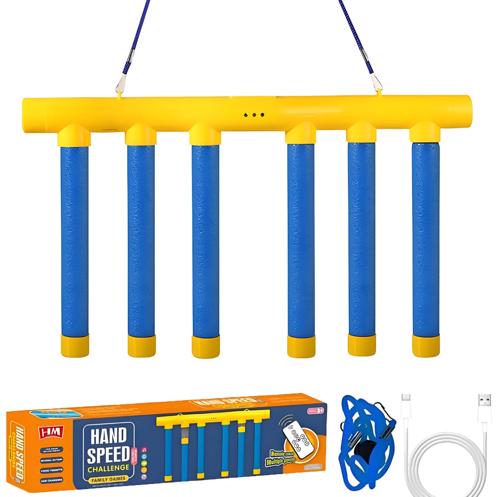 Gioco di riflessi per bambini, trainer di reazione con bastoncini cadenti, sfida a caduta