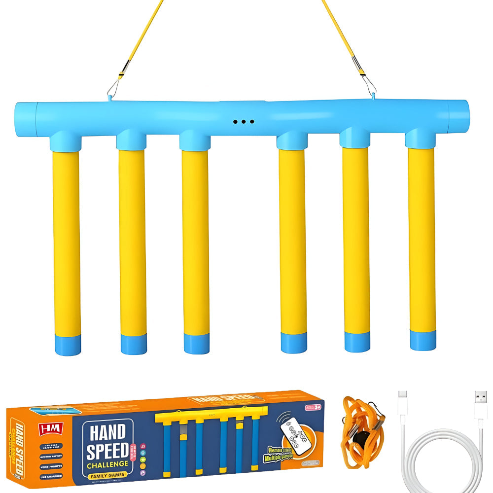 Gioco di riflessi per bambini, trainer di reazione con bastoncini cadenti, sfida a caduta