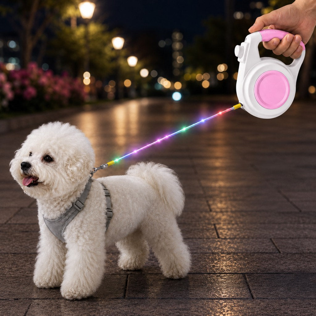 Guinzaglio Retrattile Luminosa Ricaricabile per Cani per Passeggiate Notturne - Aiuta i Cani di Piccola Taglia a Restare