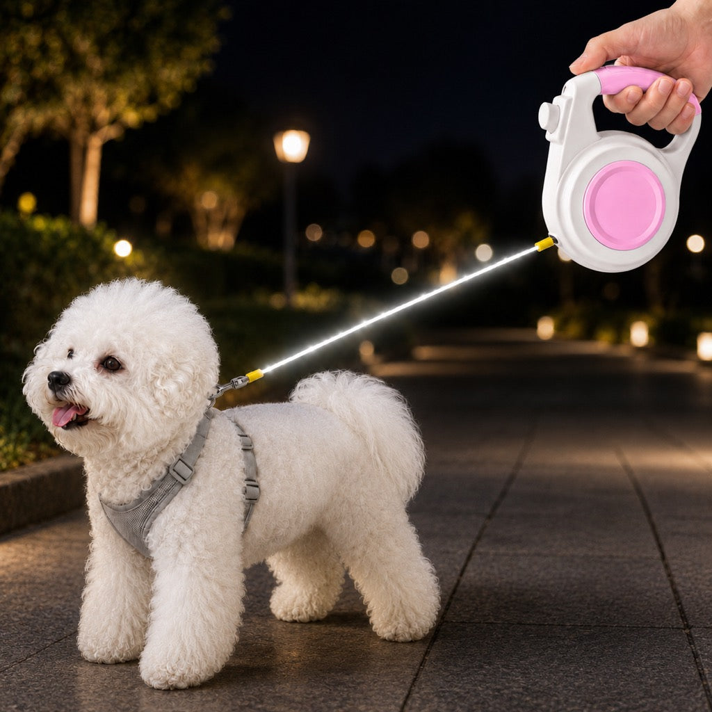 Guinzaglio Retrattile Luminosa Ricaricabile per Cani per Passeggiate Notturne - Aiuta i Cani di Piccola Taglia a Restare