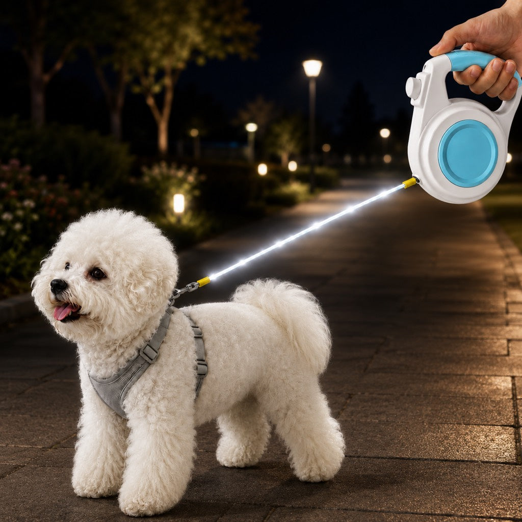 Guinzaglio Retrattile Luminosa Ricaricabile per Cani per Passeggiate Notturne - Aiuta i Cani di Piccola Taglia a Restare