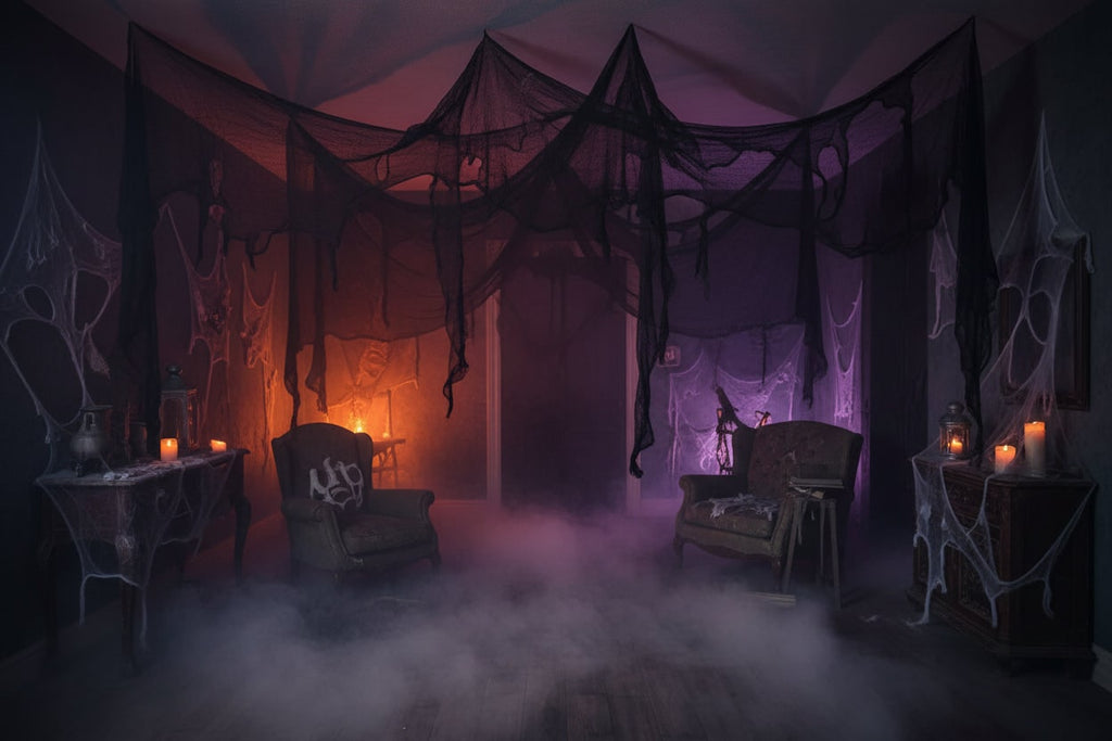 Decorazione spettrale in rete di stoffa nera inquietante di Halloween per feste e case stregate