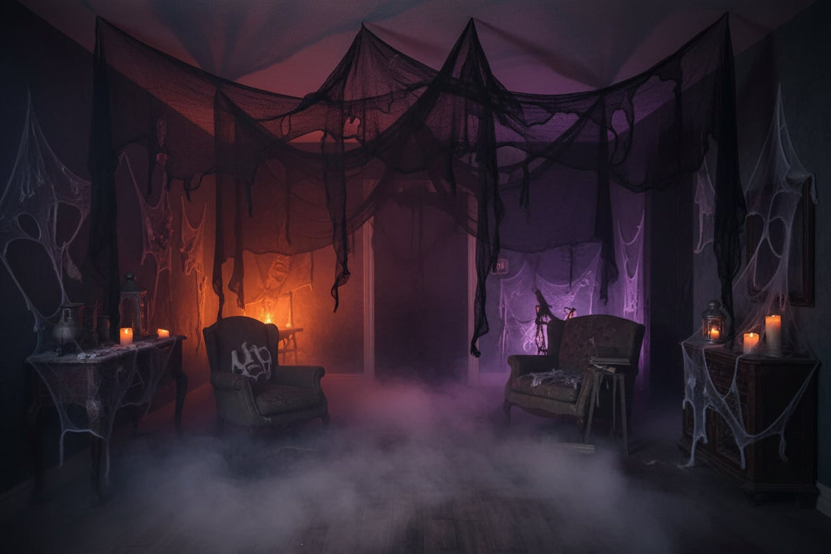 Decorazione spettrale in rete di stoffa nera inquietante di Halloween per feste e case stregate