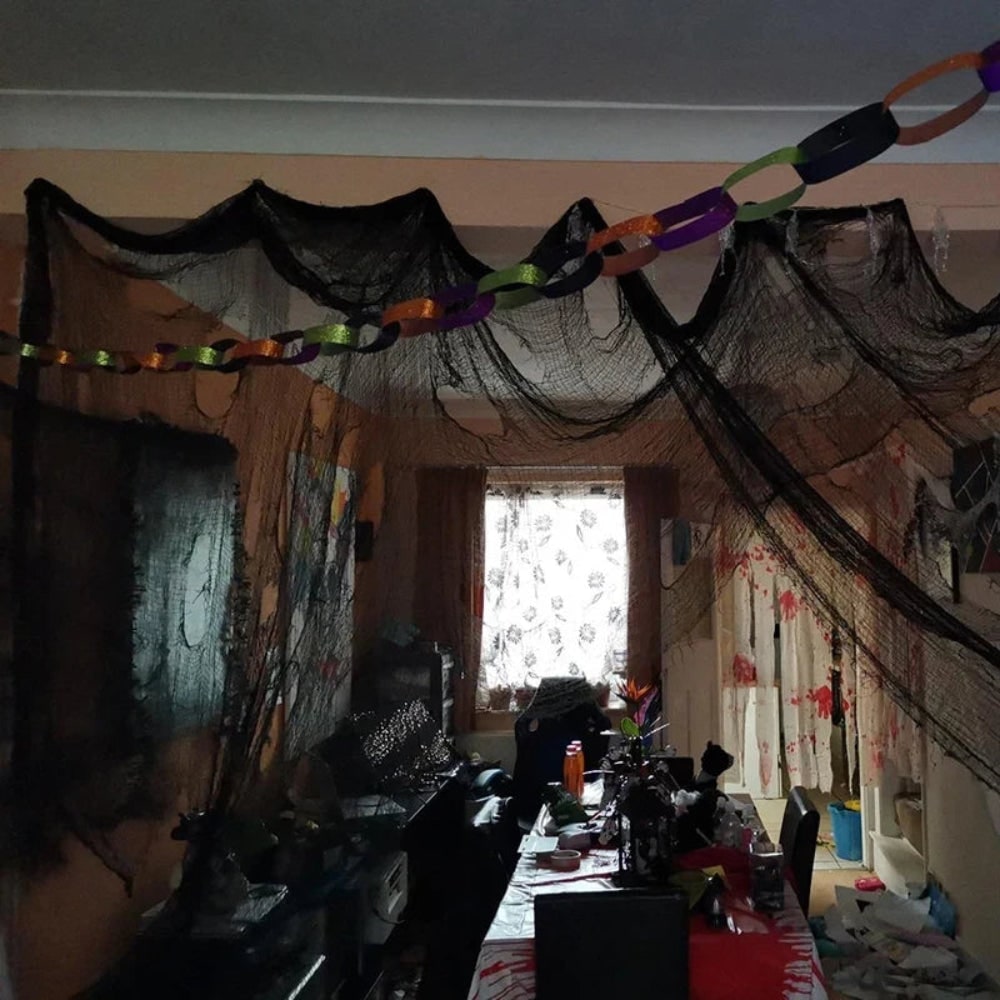 Decorazione di ragnatela di stoffa inquietante di Halloween per feste e case stregate