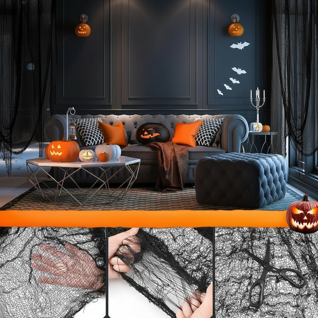 Decorazione in tessuto di garza inquietante di Halloween per la casa stregata da interni ed esterni Jack O Lantern