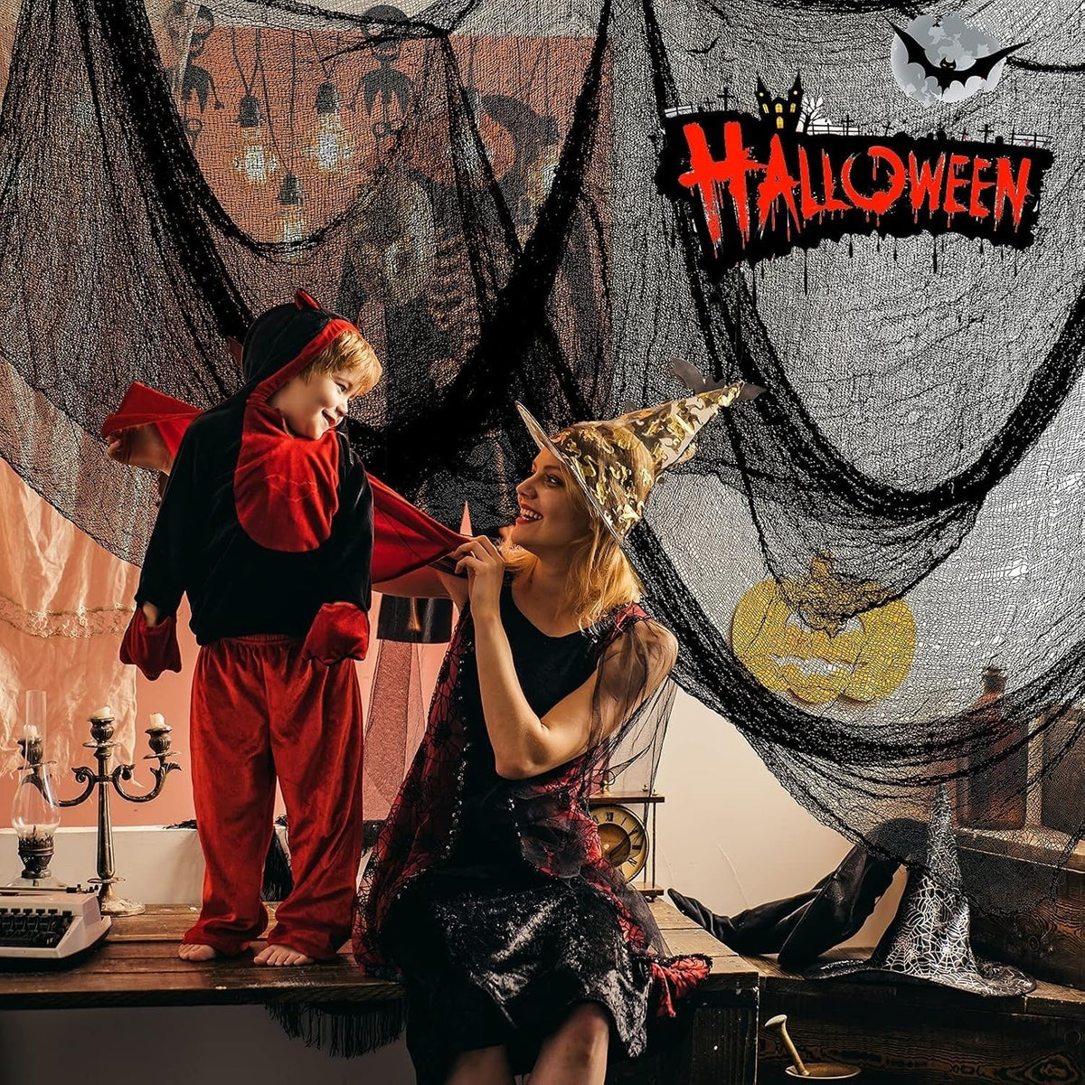 Decorazione in tessuto di garza inquietante di Halloween per la casa stregata da interni ed esterni Jack O Lantern