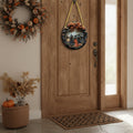 Decorazione per insegna per porta di Halloween con design di strega e foglie autunnali da appendere alla parete per la parte anteriore