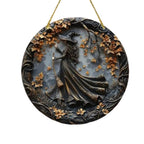 Decorazione per insegna per porta di Halloween con design di strega e foglie autunnali da appendere alla parete per la parte anteriore