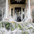 Ragnatela elastica con decorazione ragnatela gigante di Halloween con nero per feste all'aperto e casa stregata