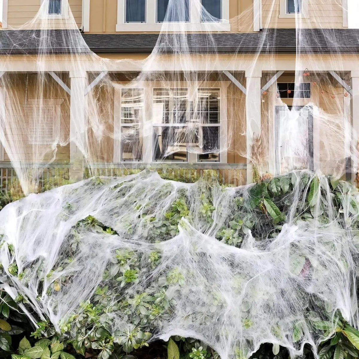 Ragnatela elastica con decorazione ragnatela gigante di Halloween con nero per feste all'aperto e casa stregata