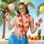 Costume con gonna in erba di Halloween, set in due pezzi con accessori per abiti Hula e lei