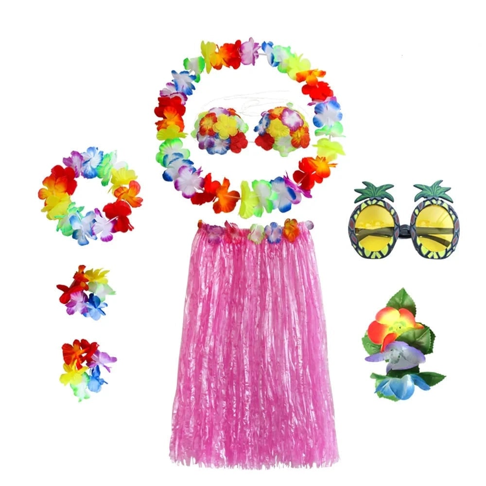 Costume con gonna in erba di Halloween, set in due pezzi con accessori per abiti Hula e lei