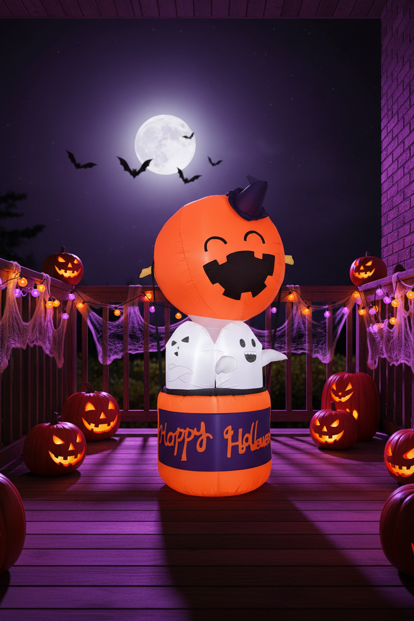 Palloncino gonfiabile di zucca di Halloween con decorazione ad aria calda del diavolo a LED per esposizioni di cortili e feste all'aperto