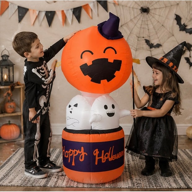 Palloncino gonfiabile di zucca di Halloween con decorazione ad aria calda del diavolo a LED per esposizioni di cortili e feste all'aperto
