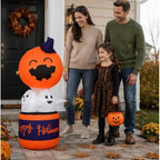 Palloncino gonfiabile di zucca di Halloween con decorazione ad aria calda del diavolo a LED per esposizioni di cortili e feste all'aperto