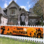Banner da esterno di Halloween con Jack O Lantern e casa stregata per la decorazione del giardino