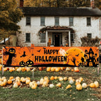 Banner da esterno di Halloween con Jack O Lantern e casa stregata per la decorazione del giardino
