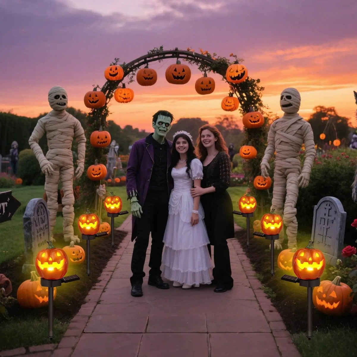 Luci del percorso di Halloween Pali di zucca ad energia solare per la decorazione del cortile esterno