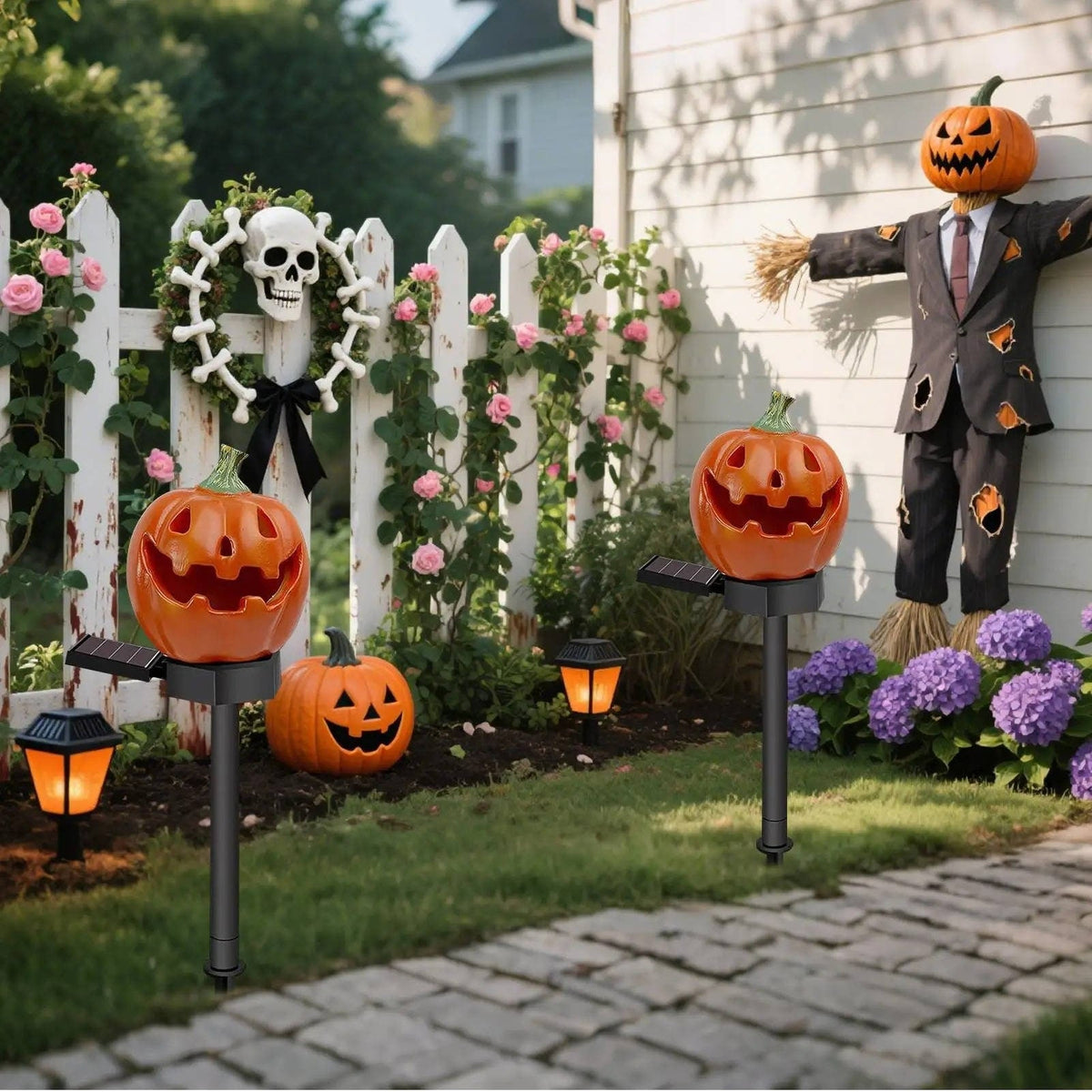 Luci del percorso di Halloween Pali di zucca ad energia solare per la decorazione del cortile esterno