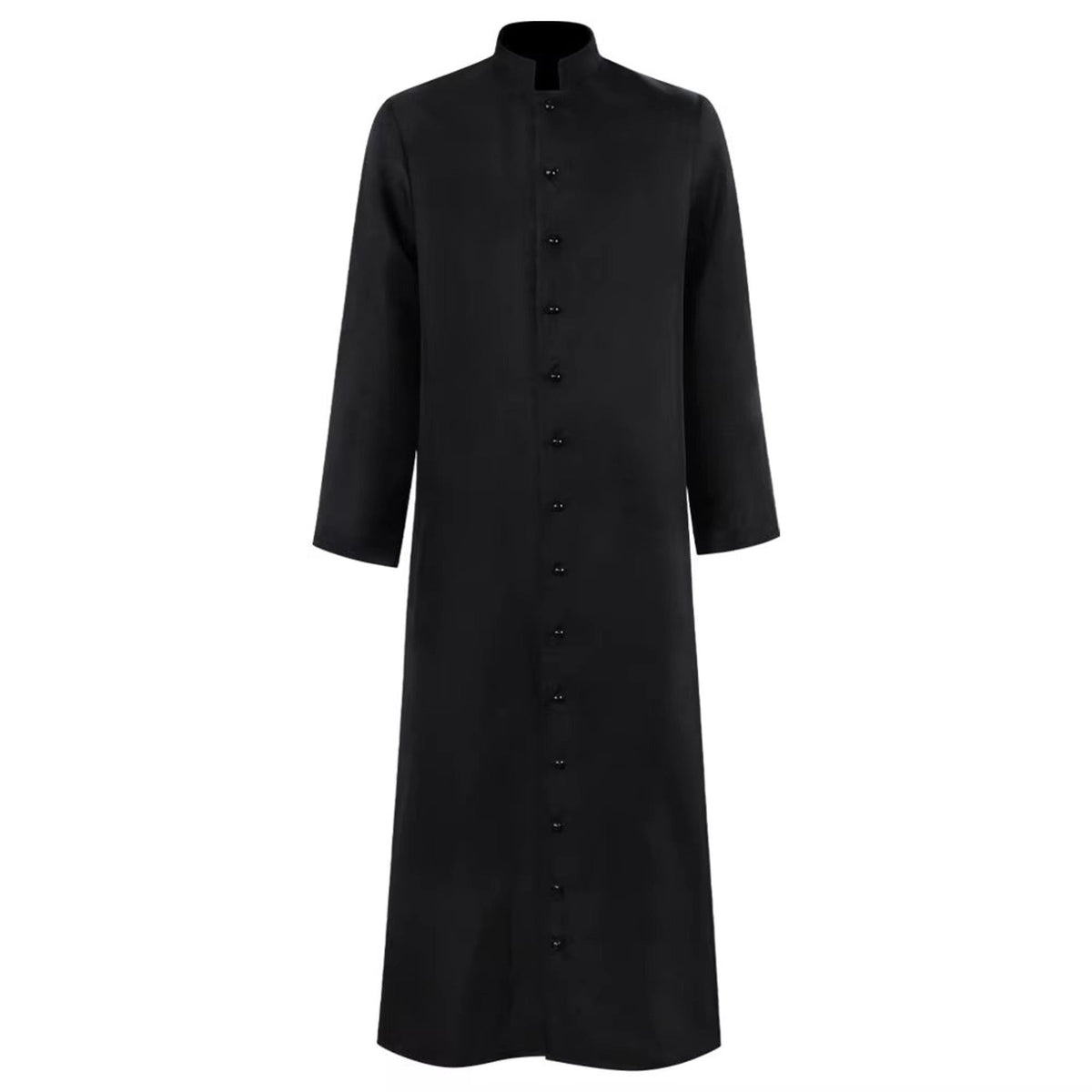 Abito talare in costume da prete di Halloween con bottoni sul davanti per un autentico look ecclesiastico