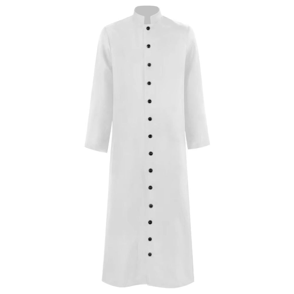 Abito talare in costume da prete di Halloween con bottoni sul davanti per un autentico look ecclesiastico