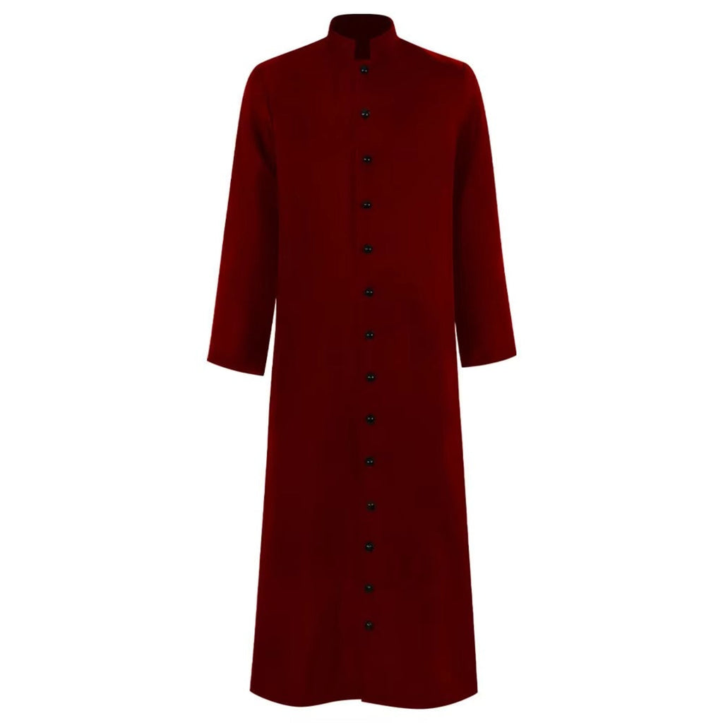 Abito talare in costume da prete di Halloween con bottoni sul davanti per un autentico look ecclesiastico