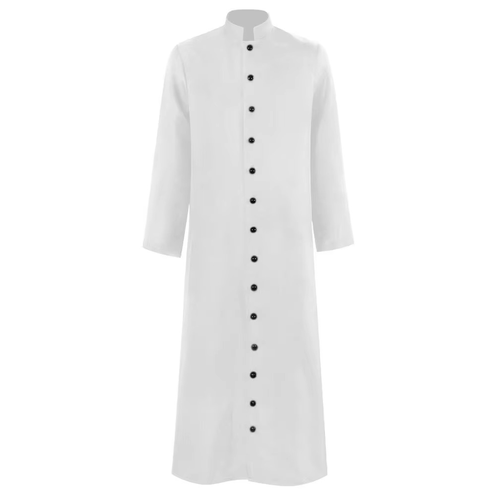 Costume da prete di Halloween, abito da chiesa cattolica romana con veste talare e paramenti con chiusura a bottoni