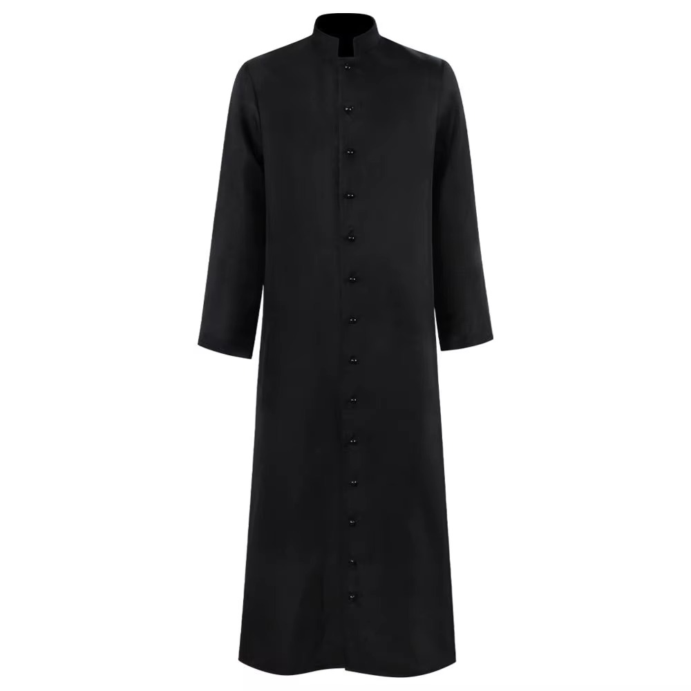 Costume da prete di Halloween, abito da chiesa cattolica romana con veste talare e paramenti con chiusura a bottoni